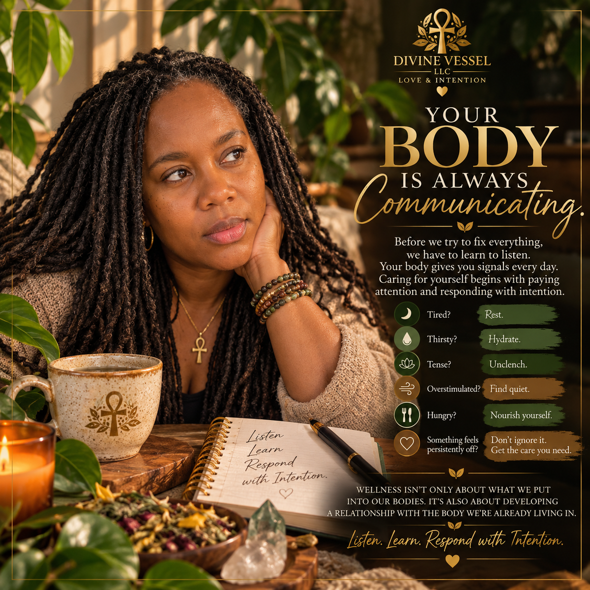 🌿 This week’s Divine Vessel Gem: “Your Body Is Always Communicating.”